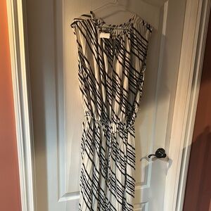 H&M Black and Cream Pleated Striped Maxi Dress